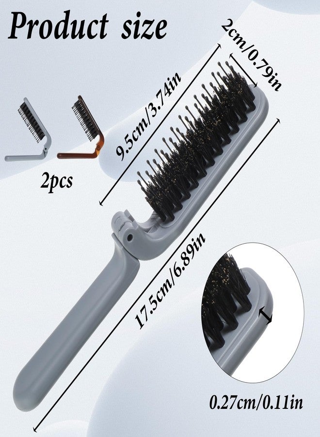 Styquenzer فرشاة شعر قابلة للطي للسفر (قطعتان)، فرشاة شعر صغيرة بشعيرات الخنزير، فرشاة سفر قابلة للطي بحجم الجيب للنساء، فرشاة محمولة صغيرة الحجم مناسبة لحقيبة اليد للشعر الكثيف والخفيف والمجعد والمستقيم، لاستعادة لمعانه. - Image 2